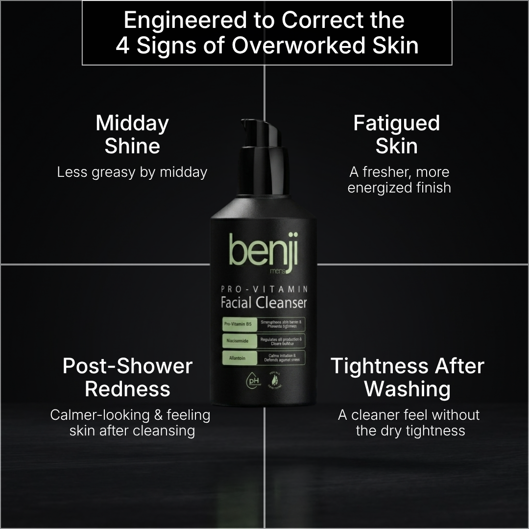 Benji Pro-Vitamin Facial Cleanser with text on a black background