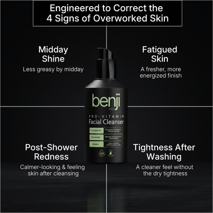 Benji Pro-Vitamin Facial Cleanser with text on a black background