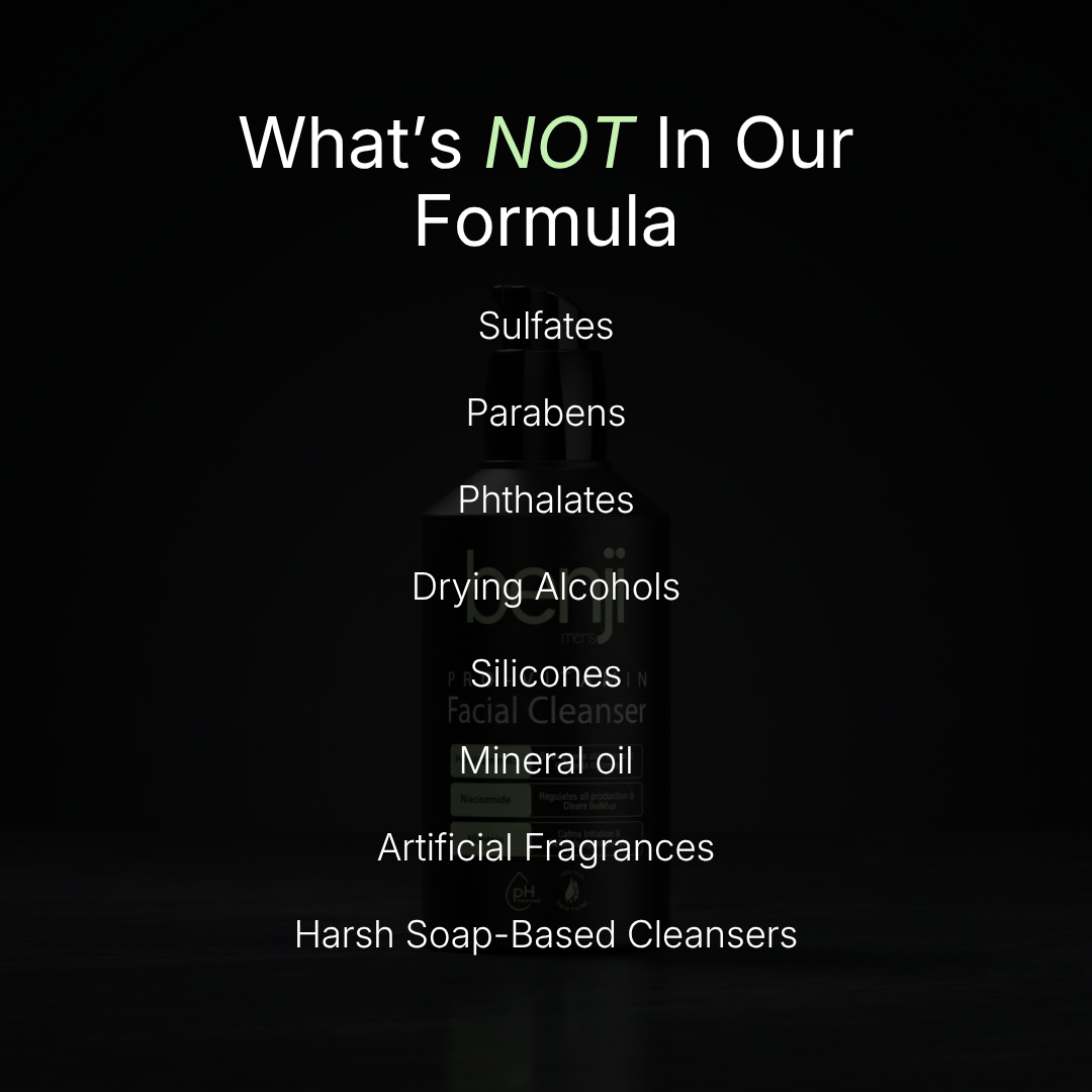 List of ingredients not used in a product formula on a black background