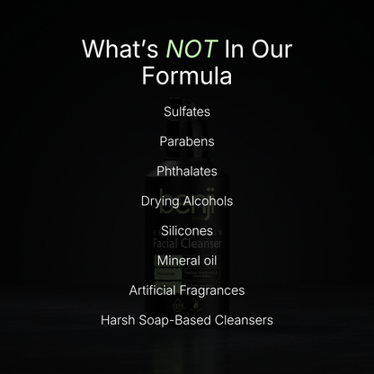 List of ingredients not used in a product formula on a black background